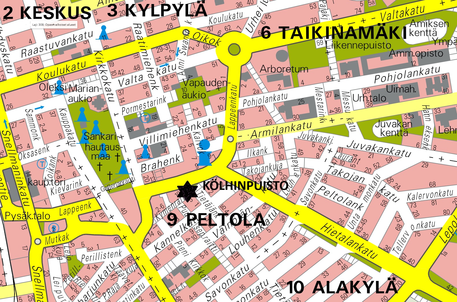 Kartta Kölhinpuiston sijainnista.